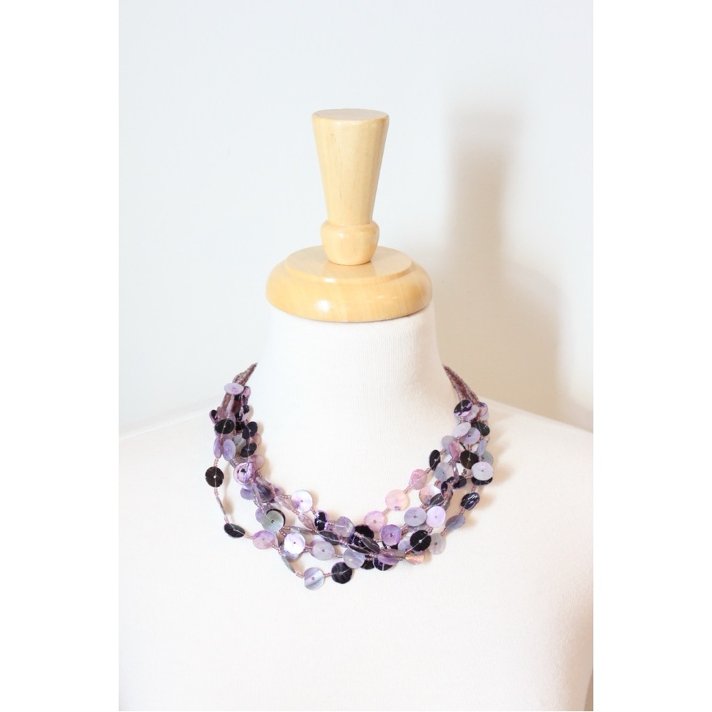 Multi-Strand Purple & Black Beaded Necklace